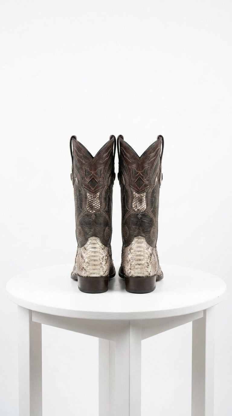 Men’s Natural Snake Skin Pointed Toe Western Boots, Exotic Cowboy Dress Boots