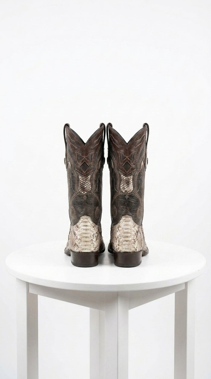 Men’s Natural Snake Skin Pointed Toe Western Boots, Exotic Cowboy Dress Boots