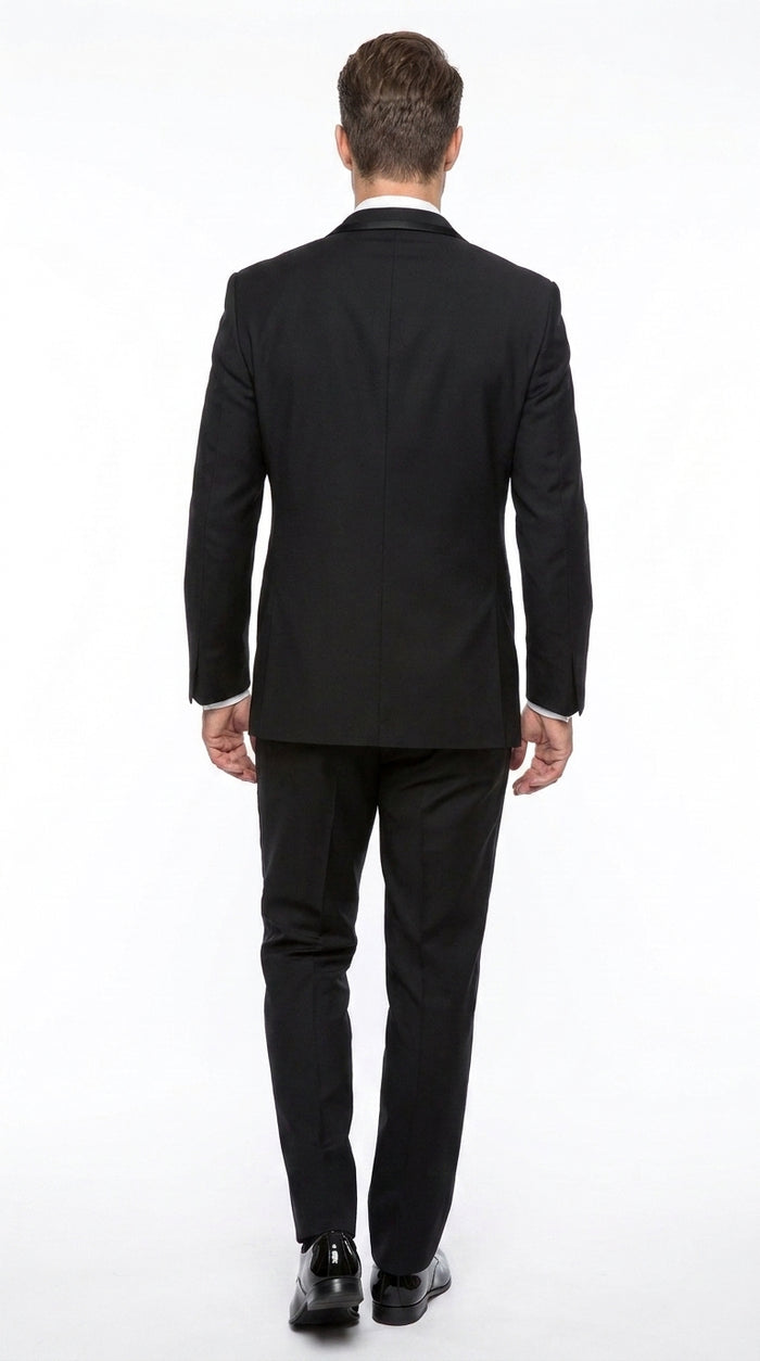 Men’s Black 1 Button Wide Satin Peak Lapel Tuxedo, Classic Formal Wedding Prom Suit
