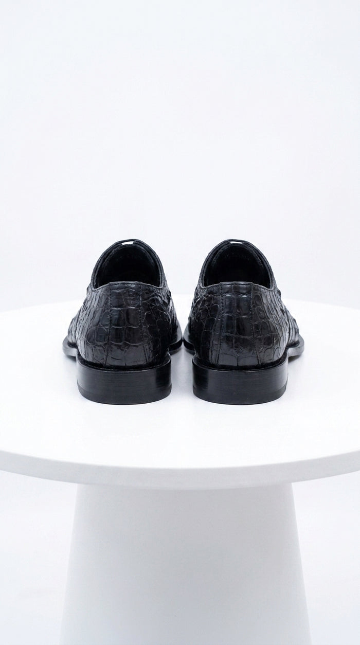 Los Altos Men’s Black Gator Belly Dress Shoes, Exotic Lace-Up Formal Shoes