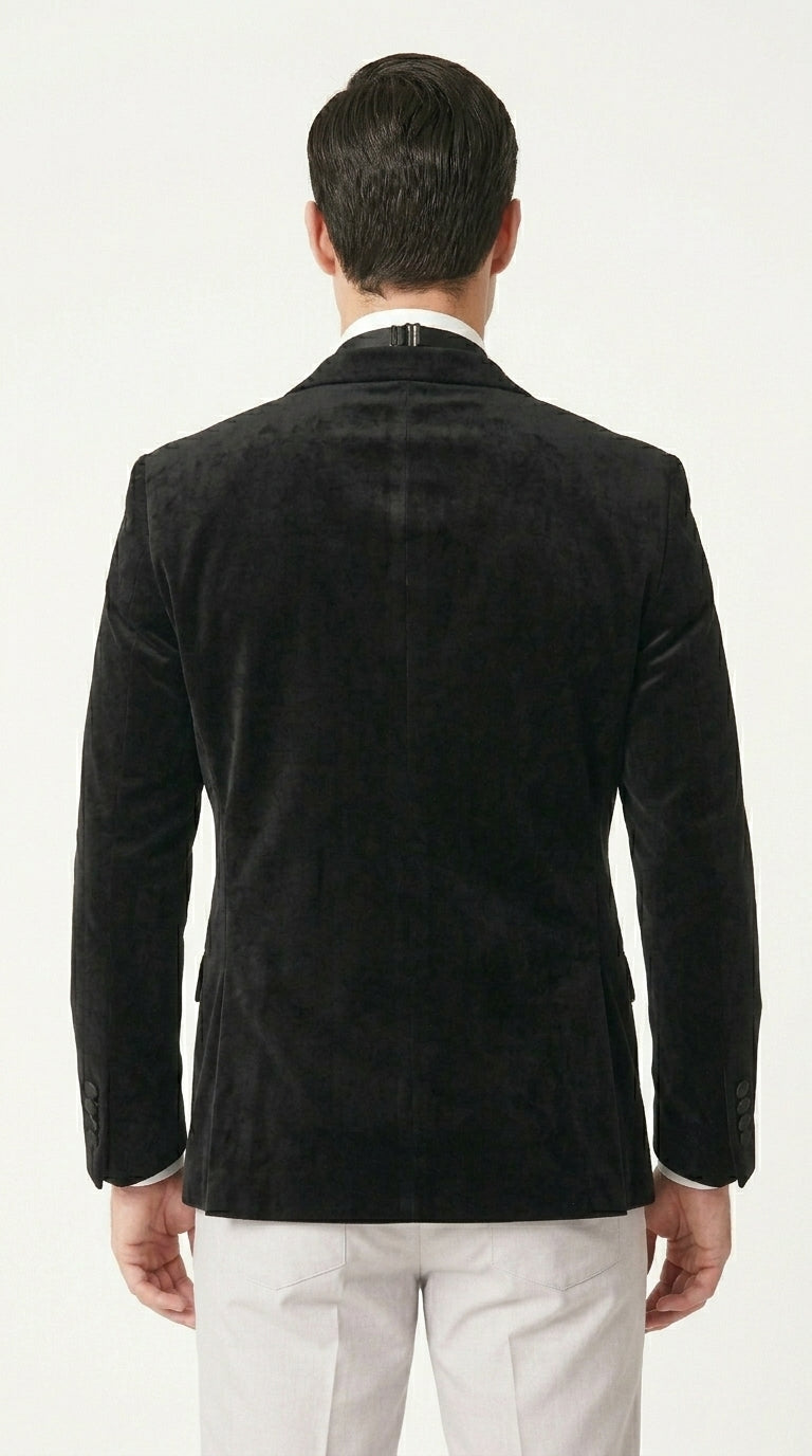 Men’s Black Velvet Double Breasted Tuxedo Blazer, Formal Wedding Prom Sport Coat