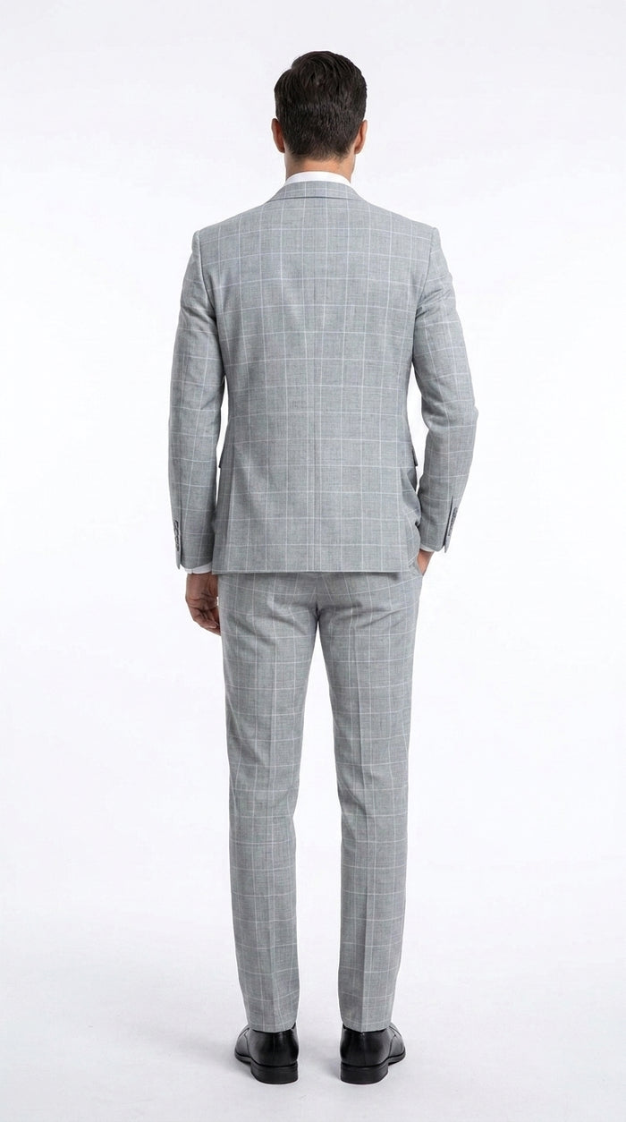 Rossi Man TOM RM1851 Men’s Light Grey Windowpane 3 Piece Suit, Formal Wedding Prom Dress Suit