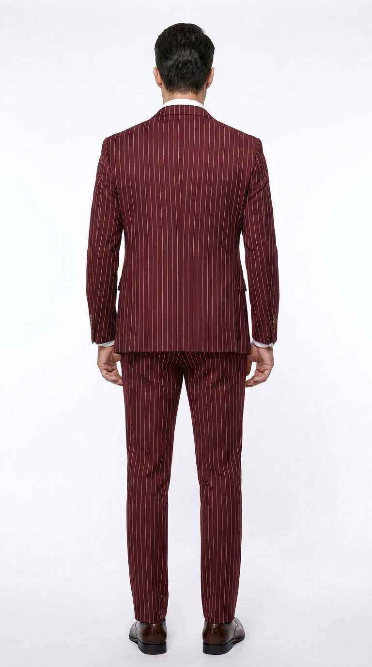 1920s Gangster Burgundy Pinstripe Suit with Vest for Men, Vintage 3 Piece Dress Suit