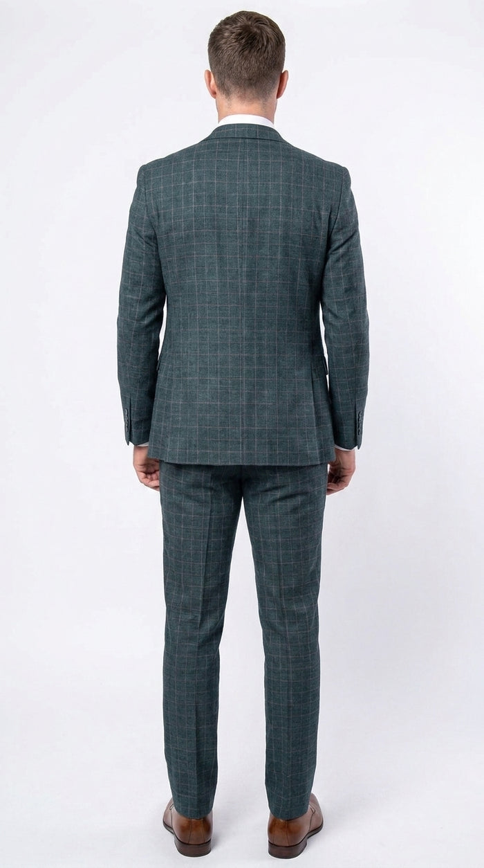 Rossi Man Max RM1788 Men’s Teal Plaid 3 Piece Suit, Slim Fit Formal Wedding Prom Dress Suit