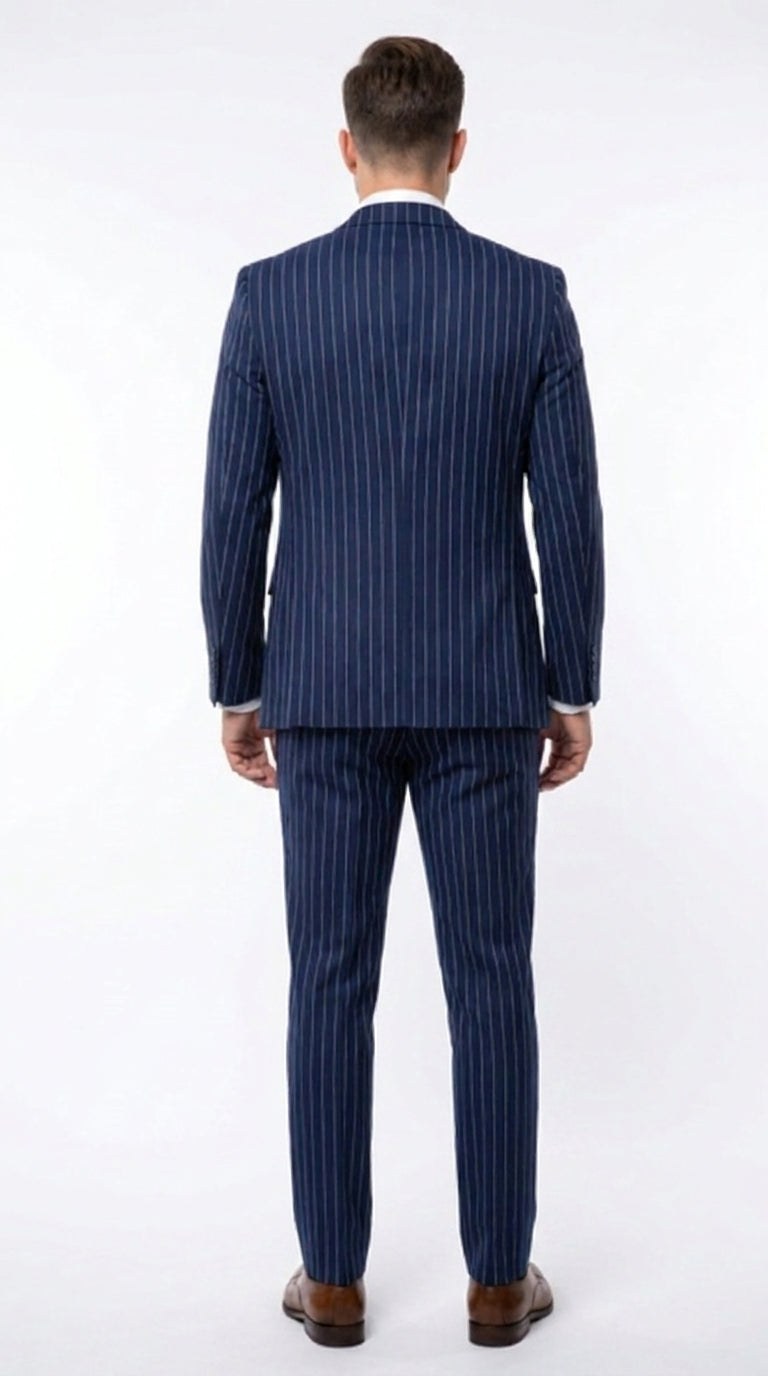 Men’s Navy Pinstripe 3 Piece Gangster Suit, Vintage 1920s Formal Dress Suit with Vest