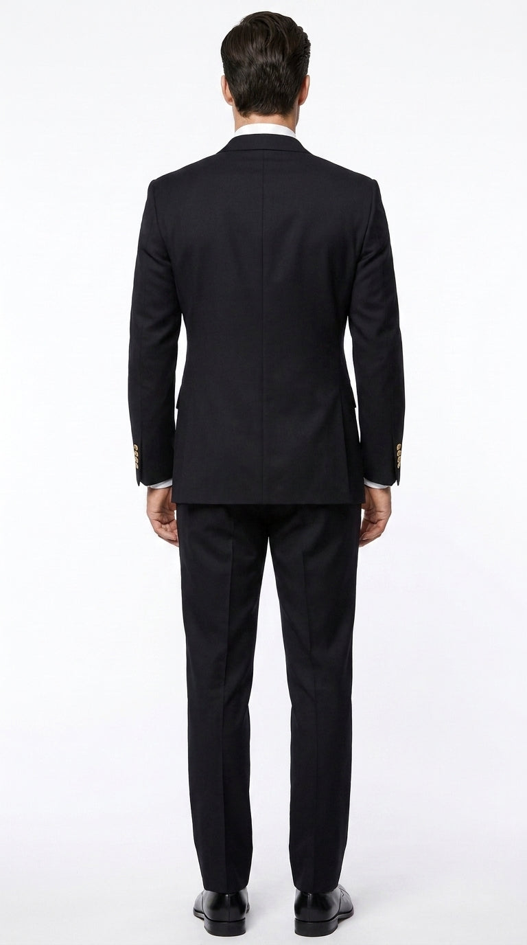Men’s Solid Black Double Breasted Suit Blazer, Gold Button Formal Business Sport Coat