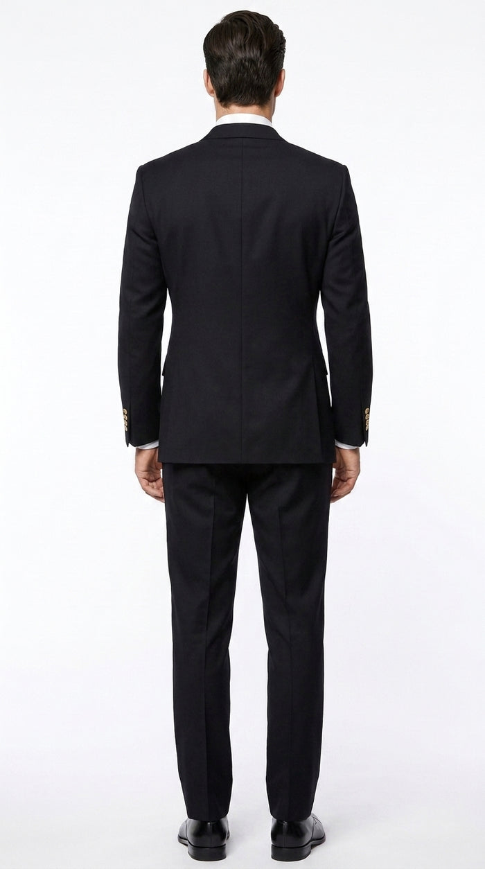 Men’s Solid Black Double Breasted Suit Blazer, Gold Button Formal Business Sport Coat
