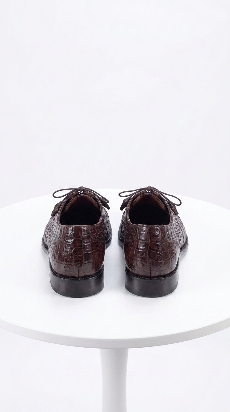 Los Altos Men’s Brown Genuine Caiman Oxford Shoes, Exotic Lace-Up Formal Dress Shoes
