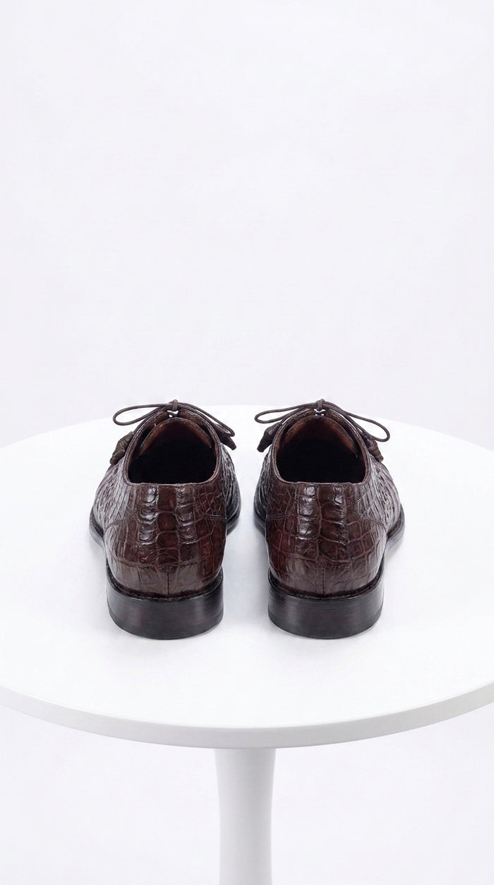 Los Altos Men’s Brown Genuine Caiman Oxford Shoes, Exotic Lace-Up Formal Dress Shoes