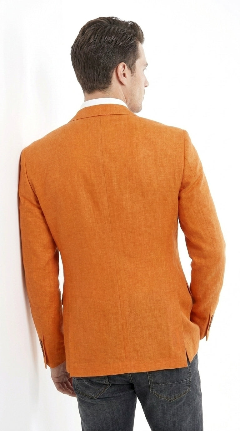 Empire Men’s Orange Two Button Summer Blazer, Lightweight Dress Sport Coat for Parties and Weddings