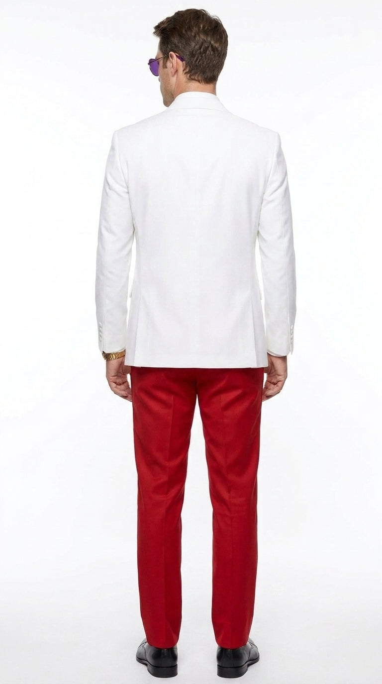 Men’s White and Red Tuxedo Wedding Suit Set, Formal Groom Prom Dinner Suit