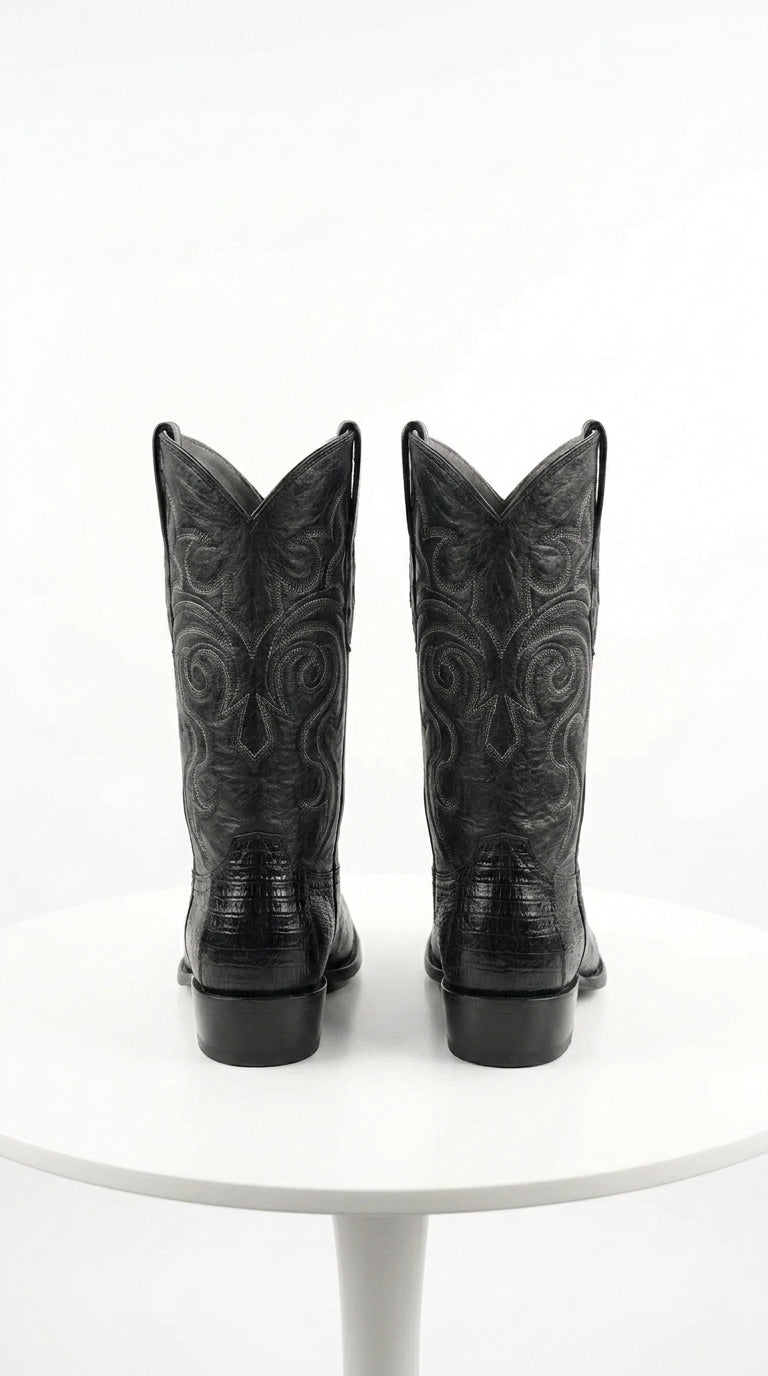 Los Altos Men’s Black Lizard J Toe Cowboy Boots, Exotic Western Dress Boots