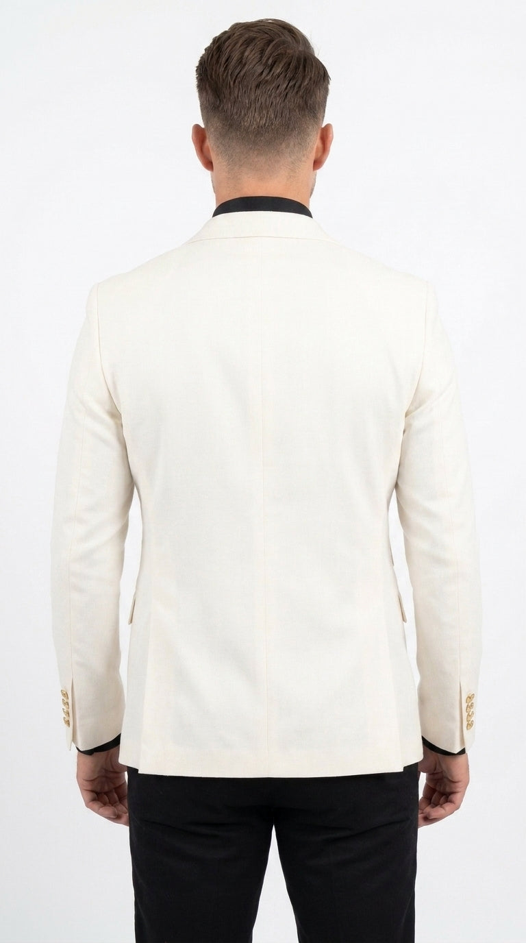 Men’s Ivory Double Breasted Blazer with Gold Buttons, Formal Wedding Prom Sport Coat