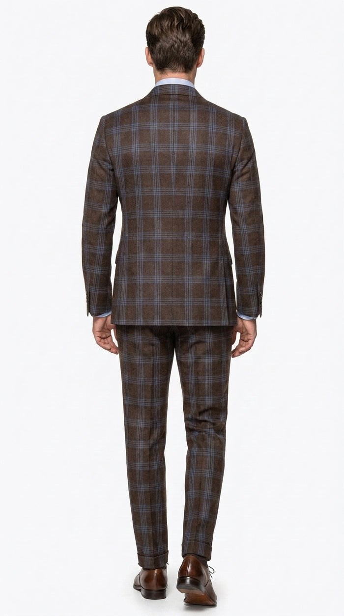 Statement Men’s Brown Plaid Double Breasted Suit, 2 Piece 100% Wool Modern Fit Dress Suit