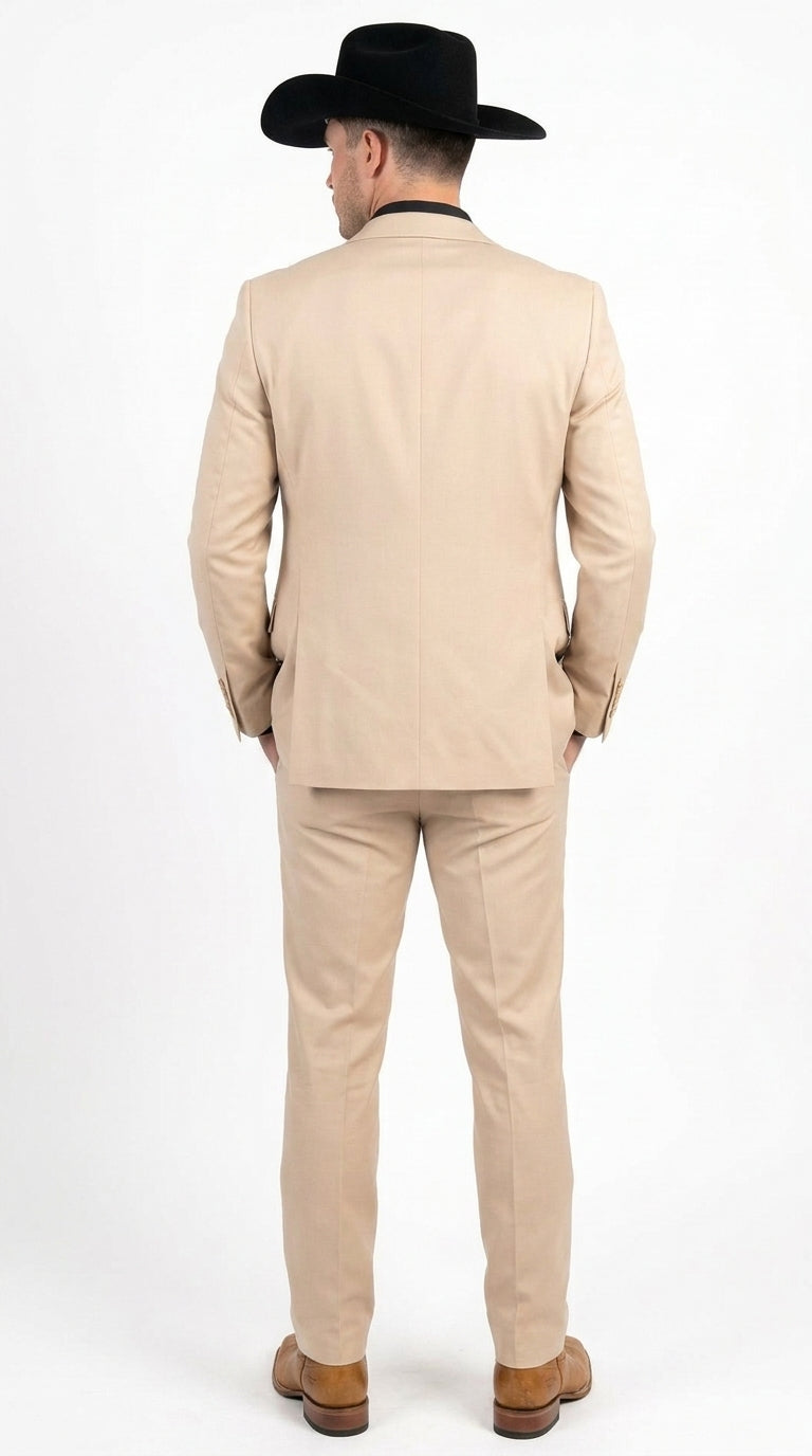 Men’s Light Beige Western 3 Piece Suit, Cowboy Tuxedo with Shawl Lapel Formal Wedding Outfit