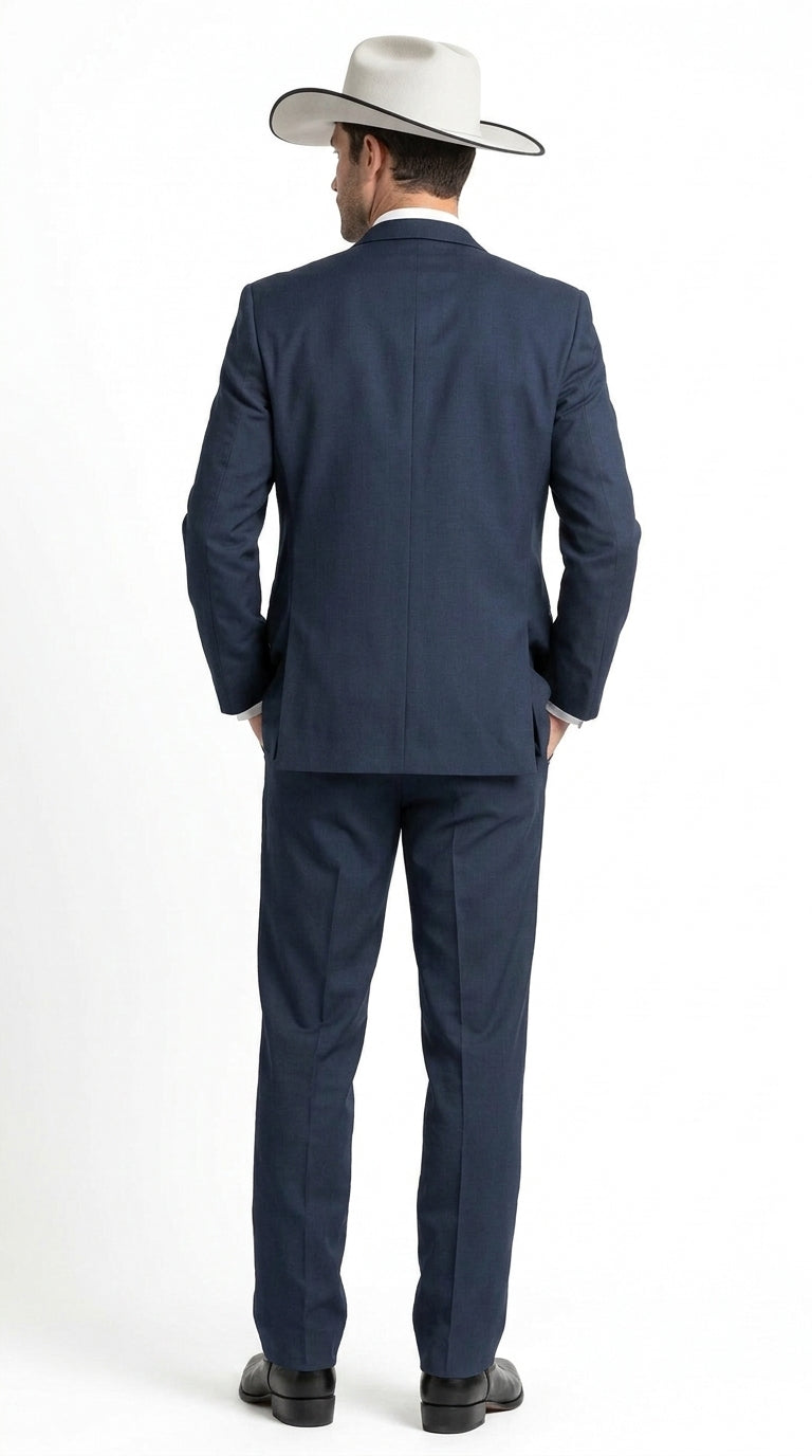 Men’s Navy Cowboy Tuxedo with Satin Lapel, Western Formal Wedding Suit with Vest