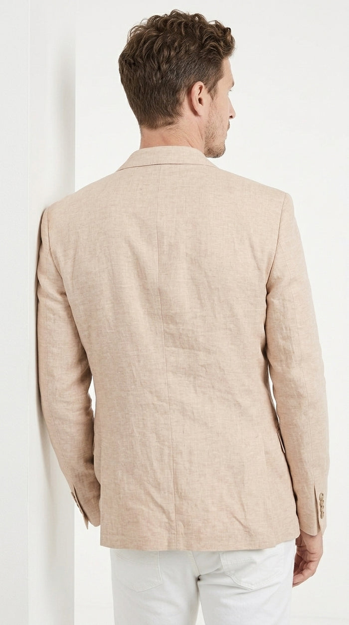 Men’s Beige Linen Blazer, 2 Button Summer Sport Coat for Weddings, Business and Casual Events