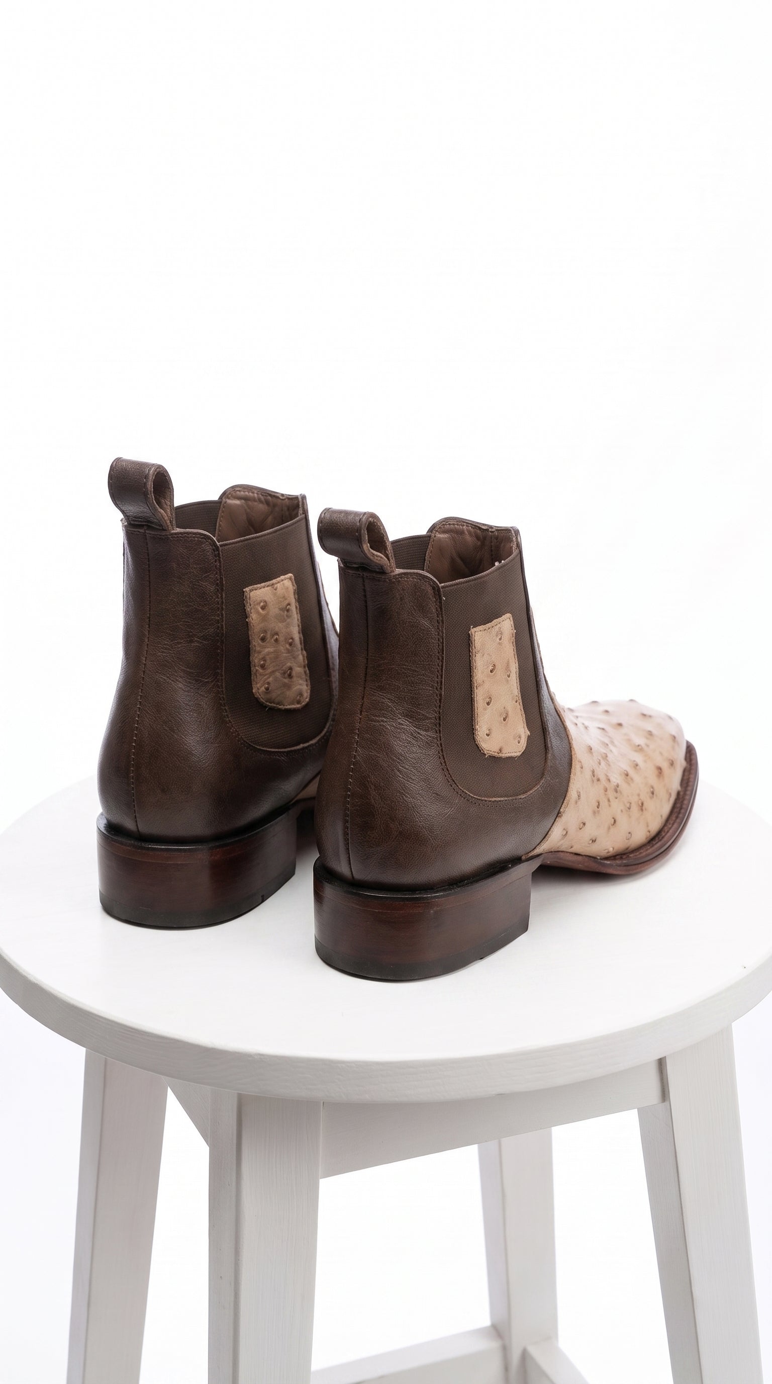 Men’s Los Altos Moka Ostrich Short Boots, Wide Square Toe Exotic Western Dress Boots