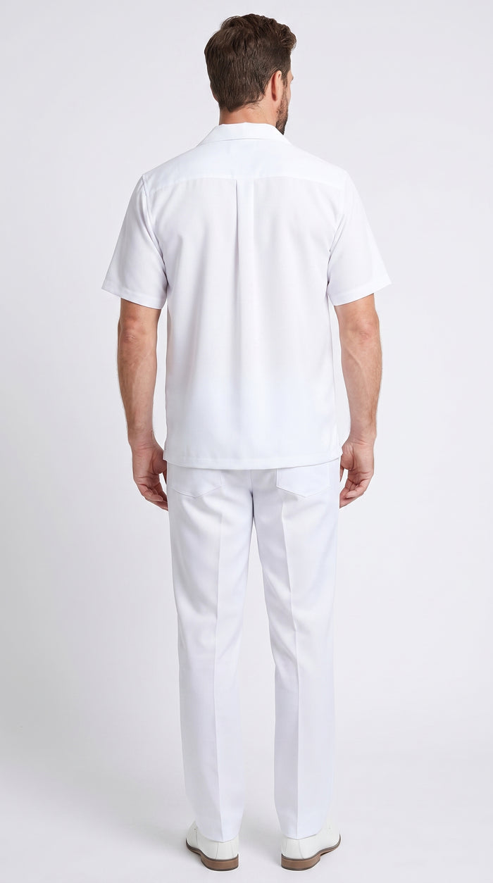 Men’s White Big and Tall Walking Suit, Short Sleeve Casual Shirt and Pants Set up to 6XL