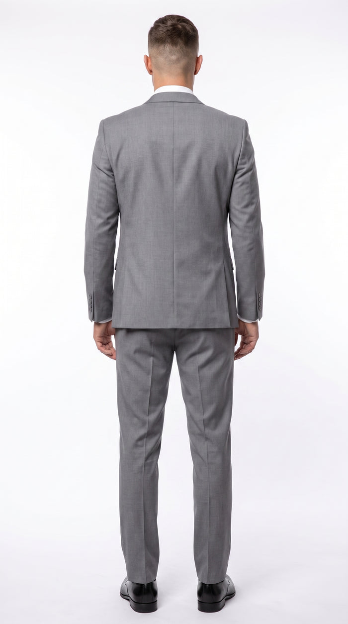 Men’s Light Grey Classic Vested Suit, 3 Piece Formal Wedding Business Dress Suit