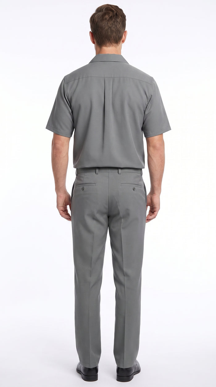 Men’s Grey Big and Tall Walking Suit, Short Sleeve Casual Shirt and Pants Set up to 6XL
