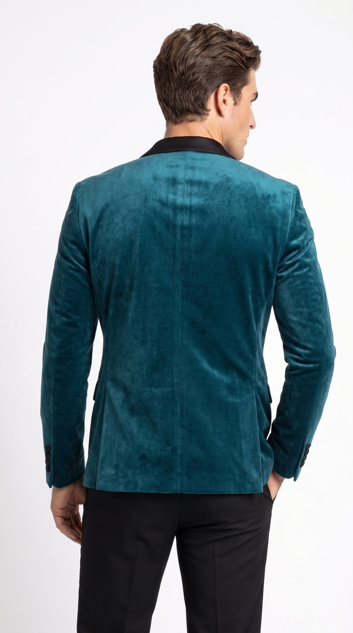 Men’s Teal Tuxedo Jacket with Black Shawl Lapel, Formal Prom Wedding Dinner Blazer