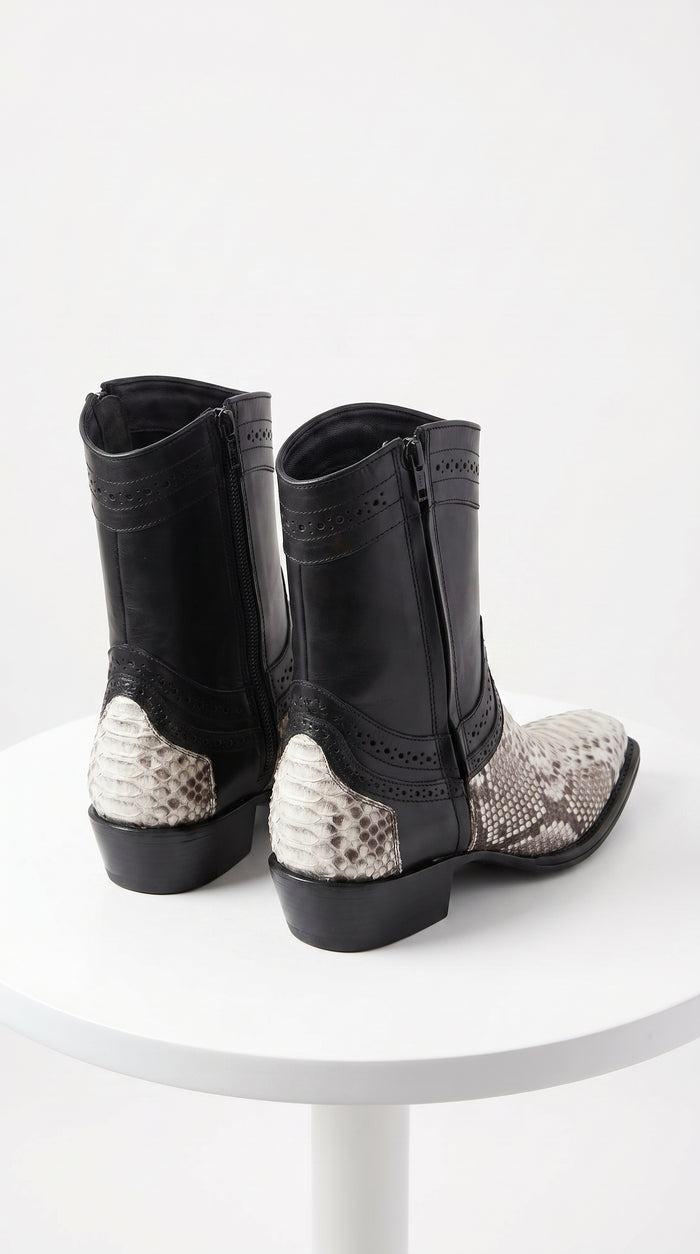 Men’s Natural Python Western Boots with Black Shaft, European Toe Vaquero Dress Boots LAB-76B5749