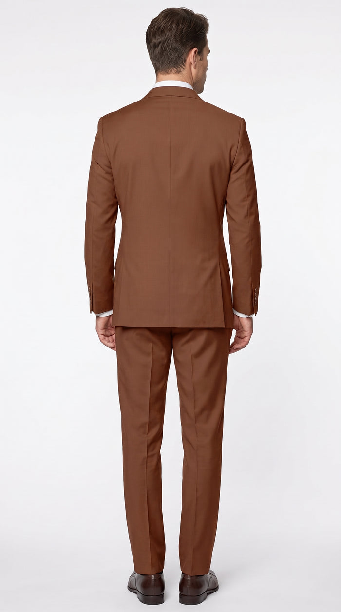 Men’s Copper Double-Breasted Wool Suit – Designer 6-Button Peak Lapel Formal Wedding Suit