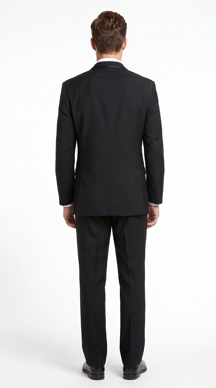 Men’s Black 3-Piece Wool Suit with Gray Vest – 2 Button Wedding, Prom & Formal Vested Suit