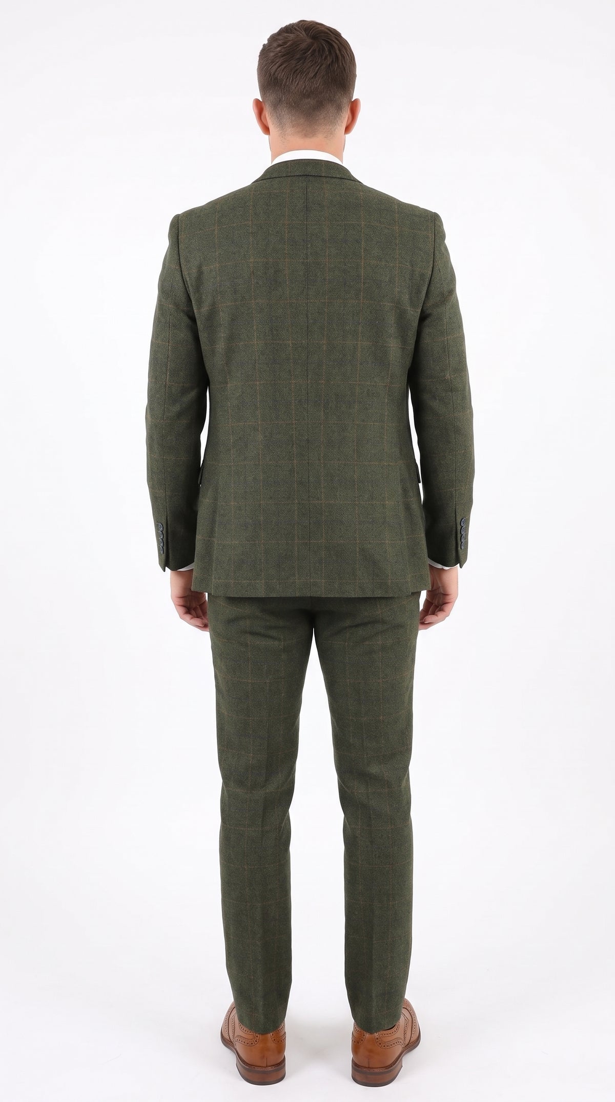 Men’s Olive Wool Tweed 3 Piece Suit, Double Breasted Vest 1920s Vintage Formal Suit