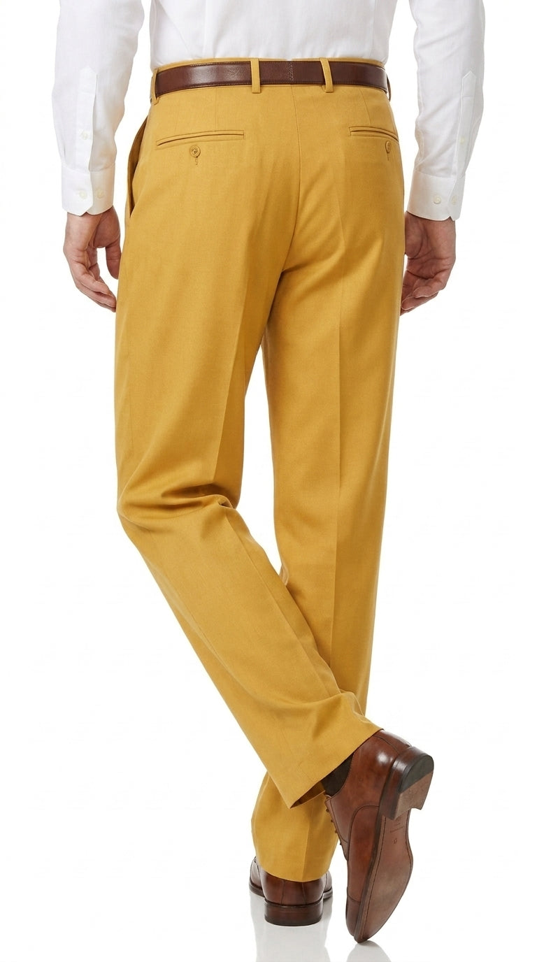 Men’s Gold Pleated Dress Pants, Formal Slacks for Church, Wedding and Special Events