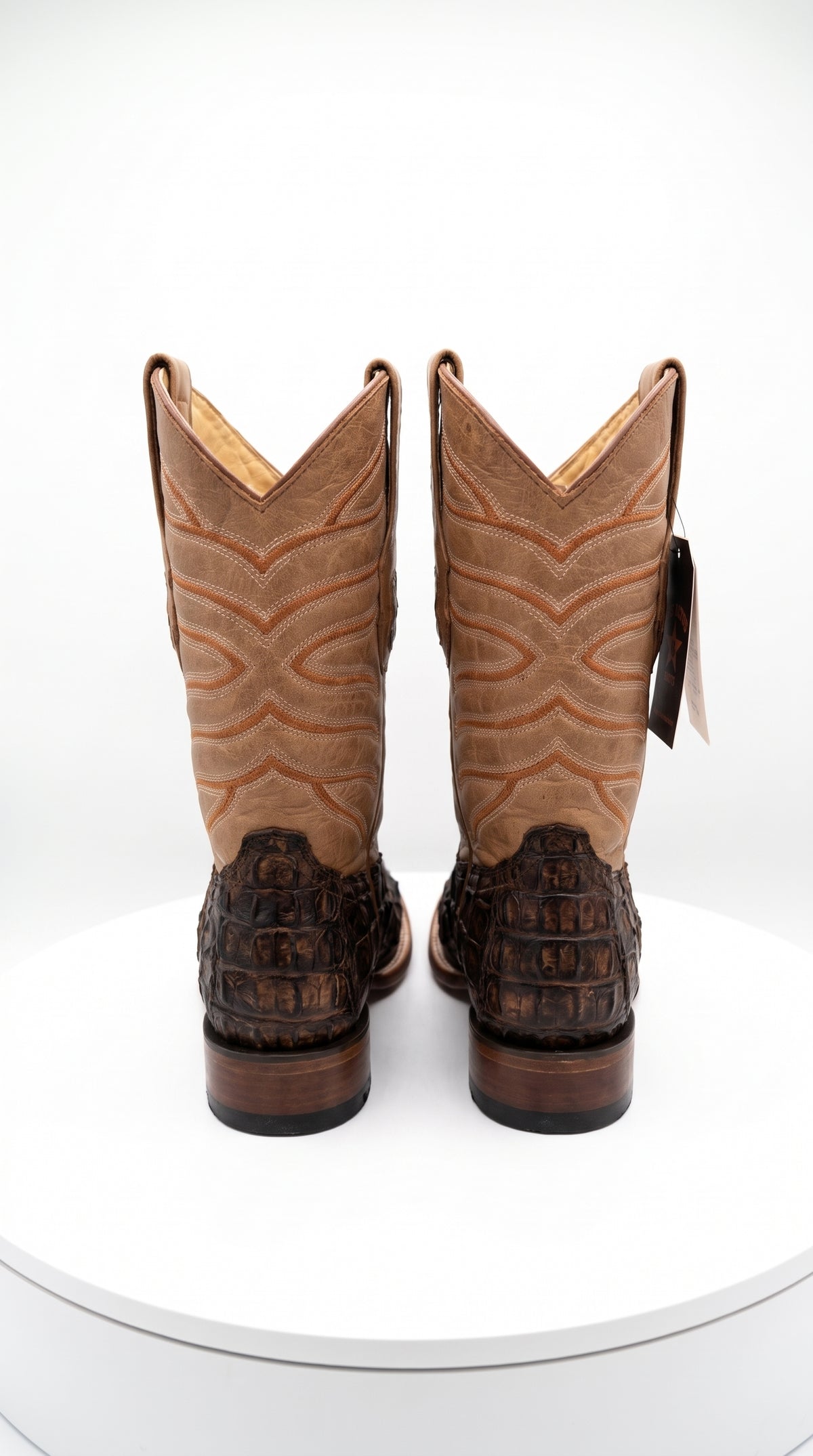 Los Altos Rustic Cognac Pirarucu Square Toe Boots, Exotic Western Cowboy Dress Boots