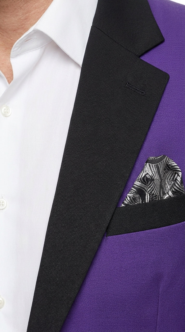 Men’s Purple Blazer with Black Lapel, Formal Dinner Jacket for Wedding Prom and Parties