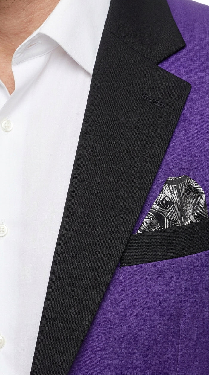 Men’s Purple Blazer with Black Lapel, Formal Dinner Jacket for Wedding Prom and Parties