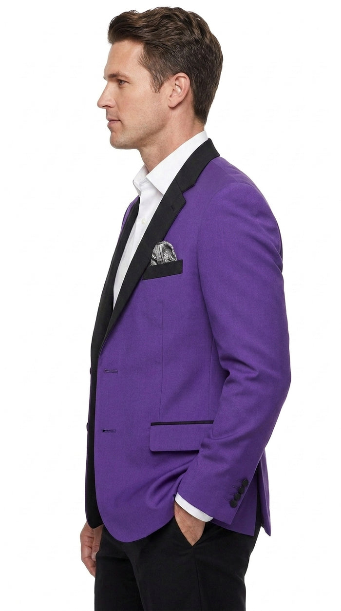 Men’s Purple Blazer with Black Lapel, Formal Dinner Jacket for Wedding Prom and Parties