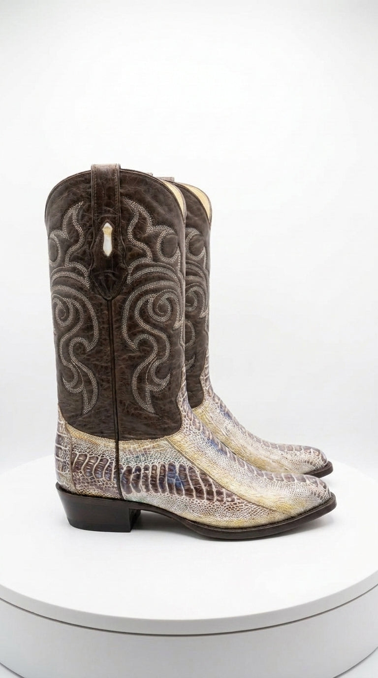 Los Altos Men’s Natural Ostrich Leg Cowboy Boots, Exotic Western Dress Boots
