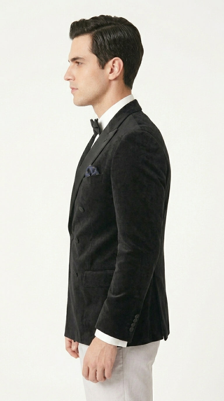 Men’s Black Velvet Double Breasted Tuxedo Blazer, Formal Wedding Prom Sport Coat