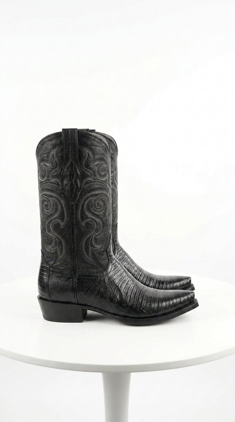 Los Altos Men’s Black Lizard J Toe Cowboy Boots, Exotic Western Dress Boots