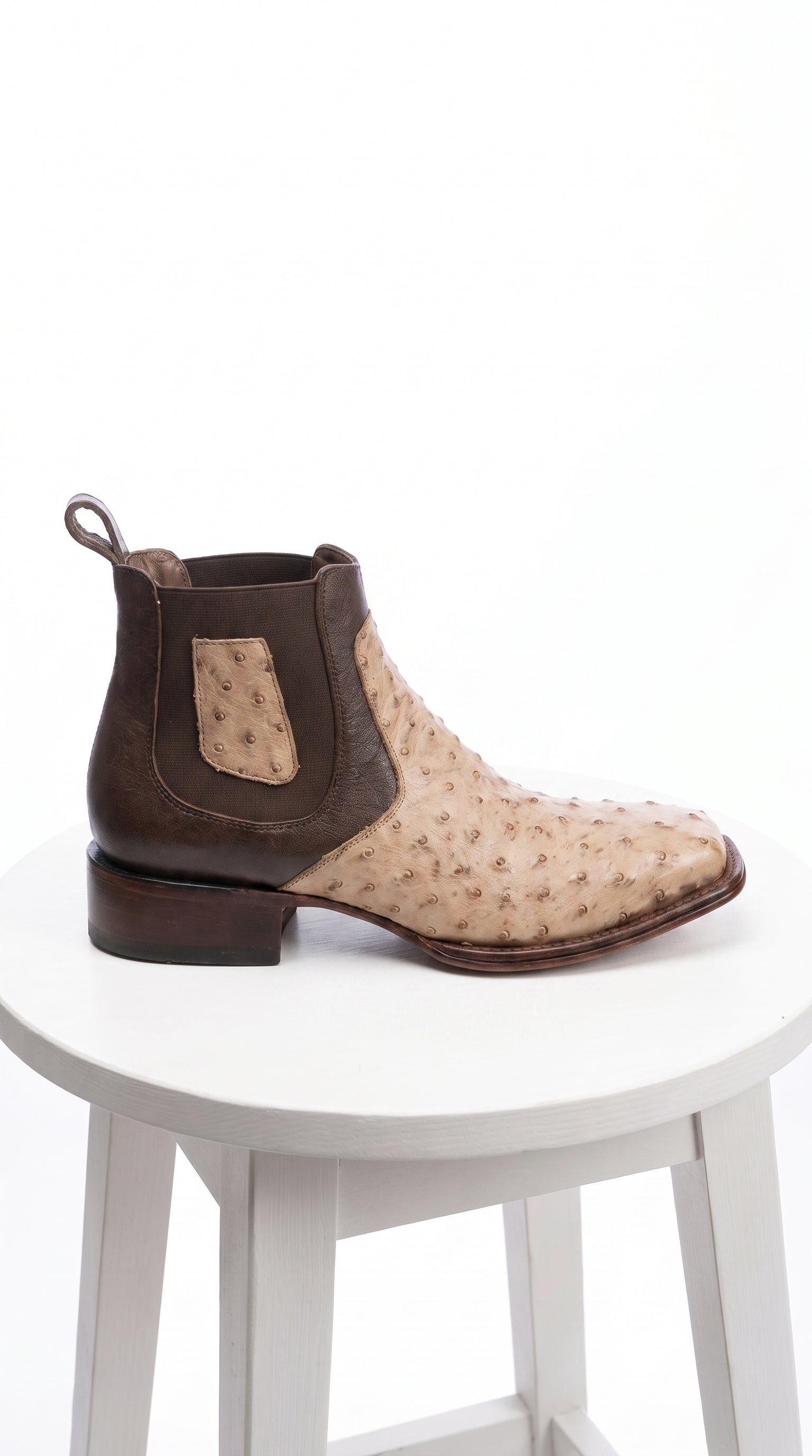 Men’s Los Altos Moka Ostrich Short Boots, Wide Square Toe Exotic Western Dress Boots