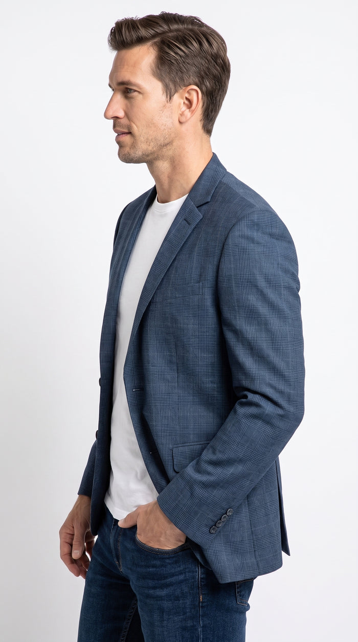 Men’s Blue Single Breasted 2 Button Blazer, Formal Dress Sport Coat for Business and Events
