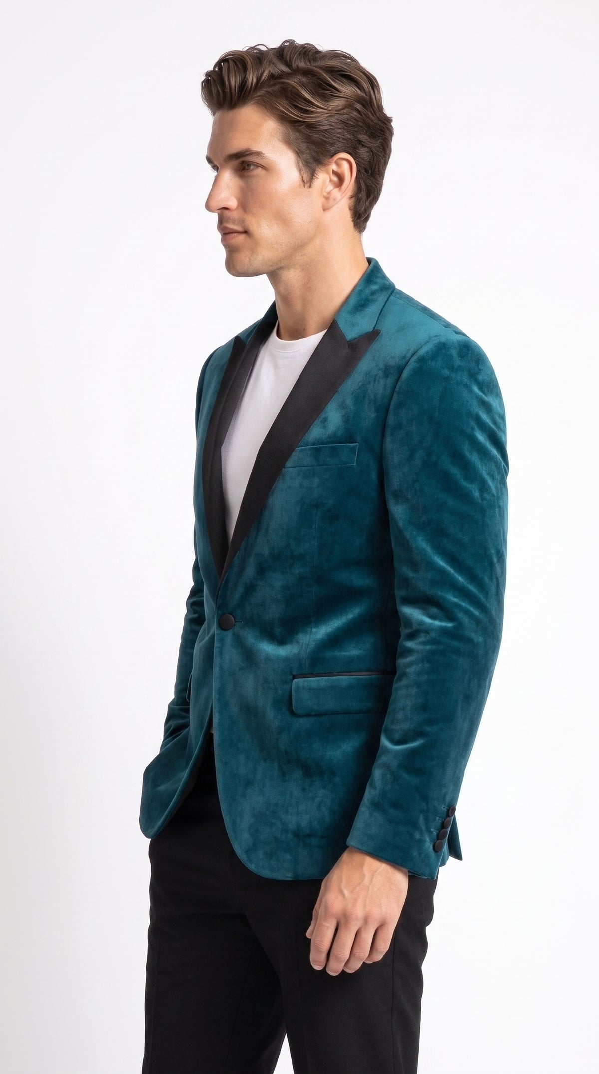 Men’s Teal Tuxedo Jacket with Black Shawl Lapel, Formal Prom Wedding Dinner Blazer