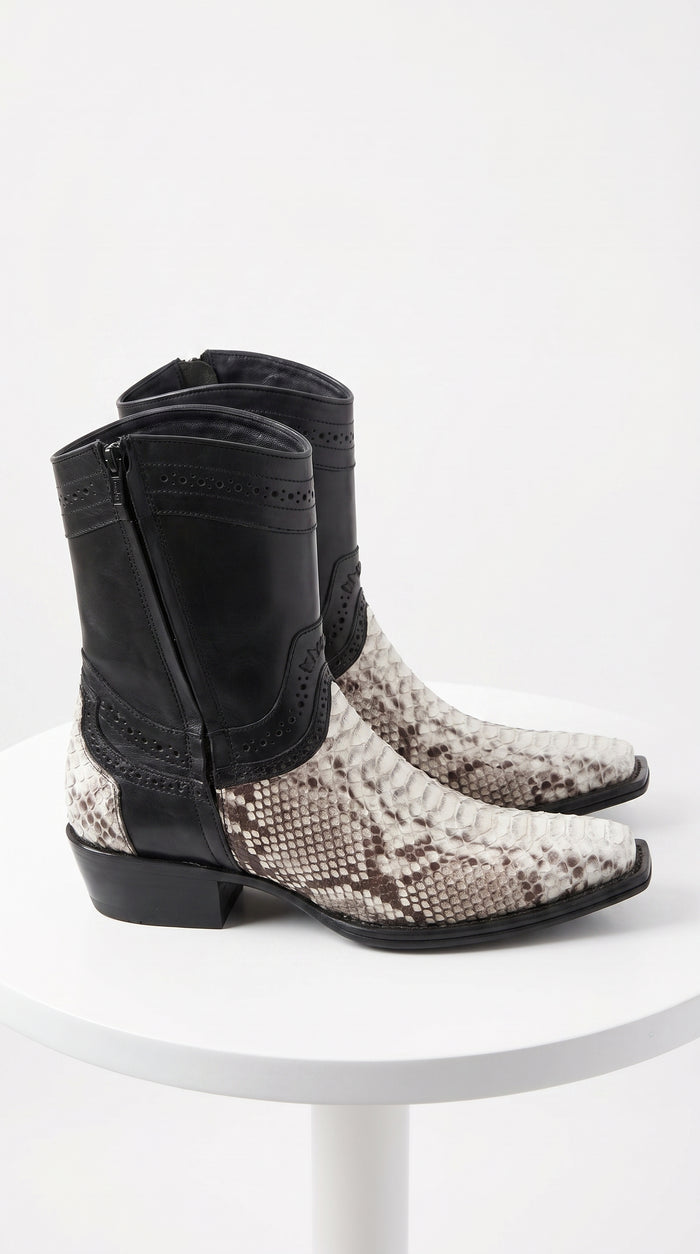 Men’s Natural Python Western Boots with Black Shaft, European Toe Vaquero Dress Boots LAB-76B5749