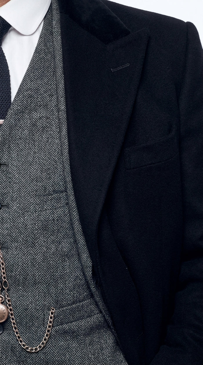 Men’s Black Peaky Blinders Full-Length Overcoat – Thomas Shelby Inspired Vintage Wool Coat