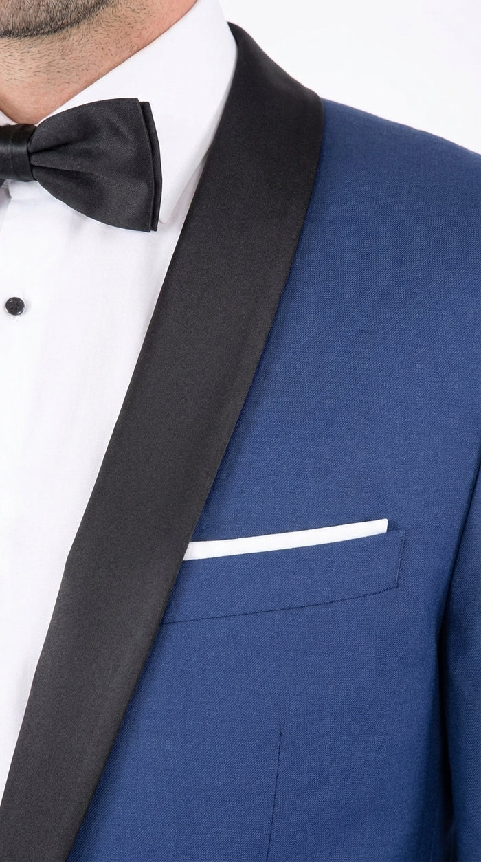 Men’s Cobalt Blue Tuxedo Suit – Black Shawl Lapel Wedding, Prom and Formal 2-Piece Suit