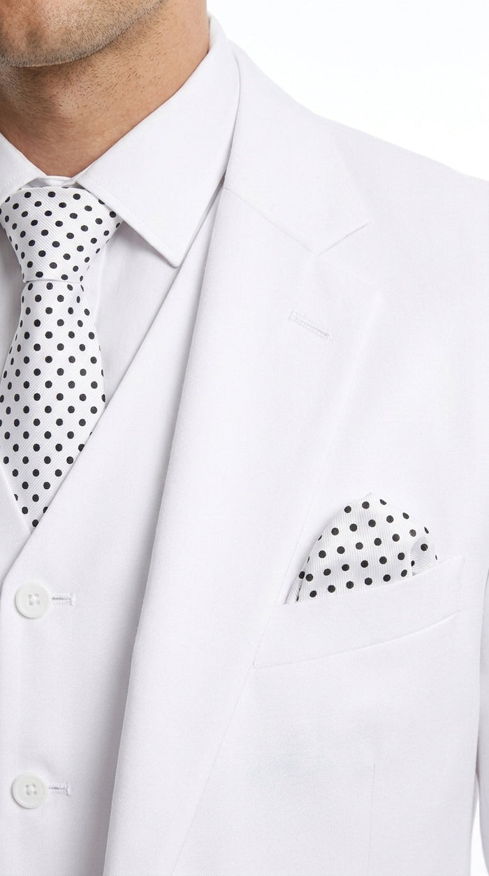 Men’s White 2 Button Wedding Suit, Modern Vested Formal Groom Prom Dress Suit