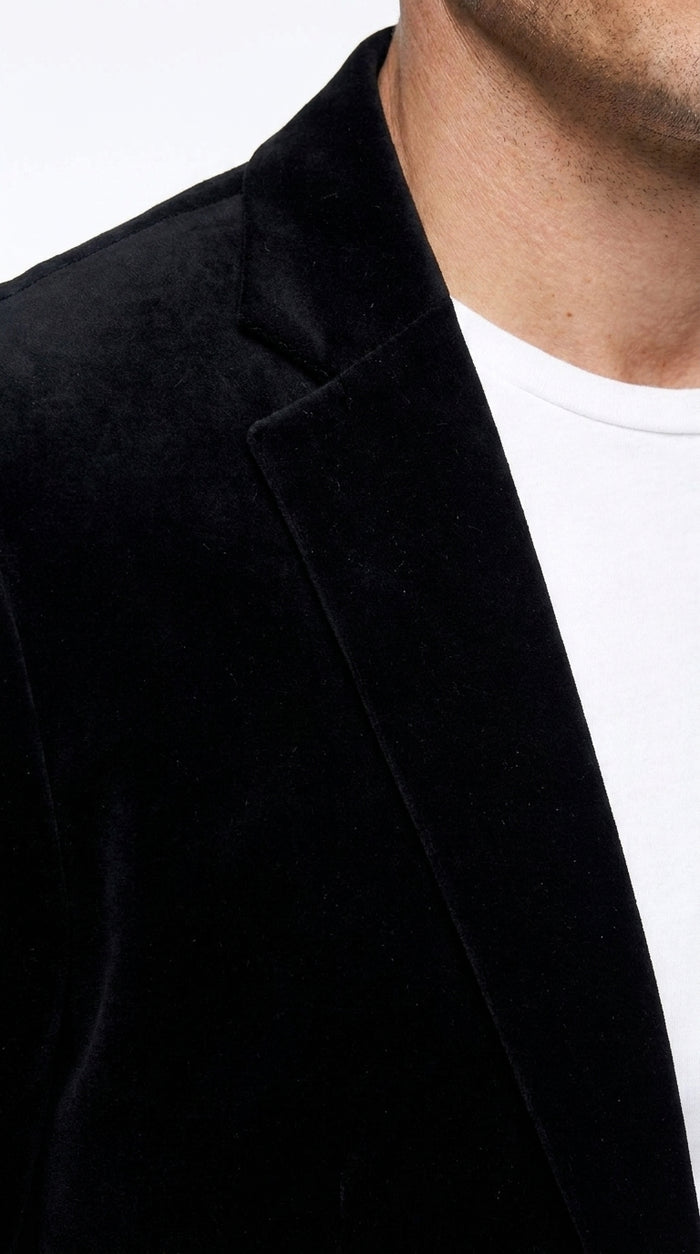 Men’s Black Velour Blazer – Classic Velvet Sport Jacket for Weddings, Parties and Formal Wear