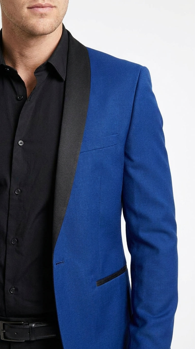 Men’s Blue 1 Button Blazer with Black Pants, Formal Prom Wedding Party Suit Set