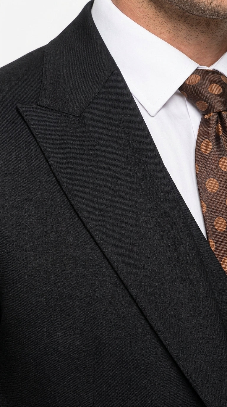 Men’s Black Wool Suit with Gold Buttons, One Button Formal Wedding Business Suit with Double Breasted Vest