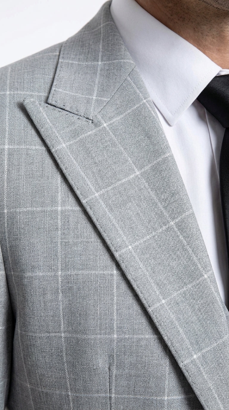 Rossi Man TOM RM1851 Men’s Light Grey Windowpane 3 Piece Suit, Formal Wedding Prom Dress Suit
