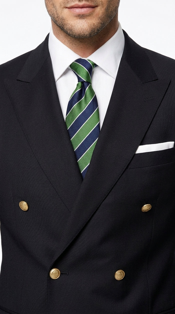 Men’s Solid Black Double Breasted Suit Blazer, Gold Button Formal Business Sport Coat